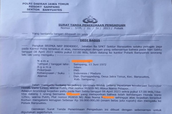 Warga Desa Jatra Timur Perum Arab Wings Kehilangan Kendaraan Bermotor Di Siang Bolong