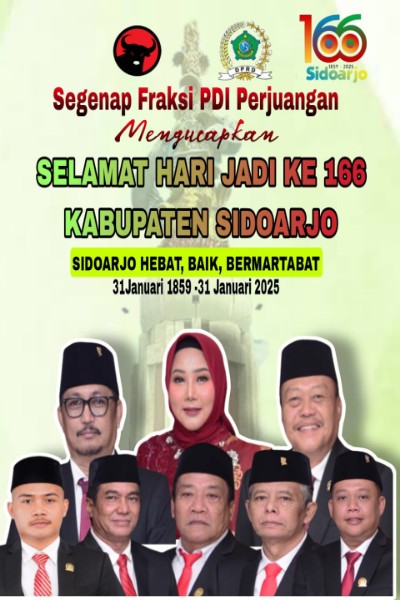 Segenap Fraksi PDI Perjuangan Mengucapkan Selamat Hari Jadi ke 166 Kabupaten Sidoarjo